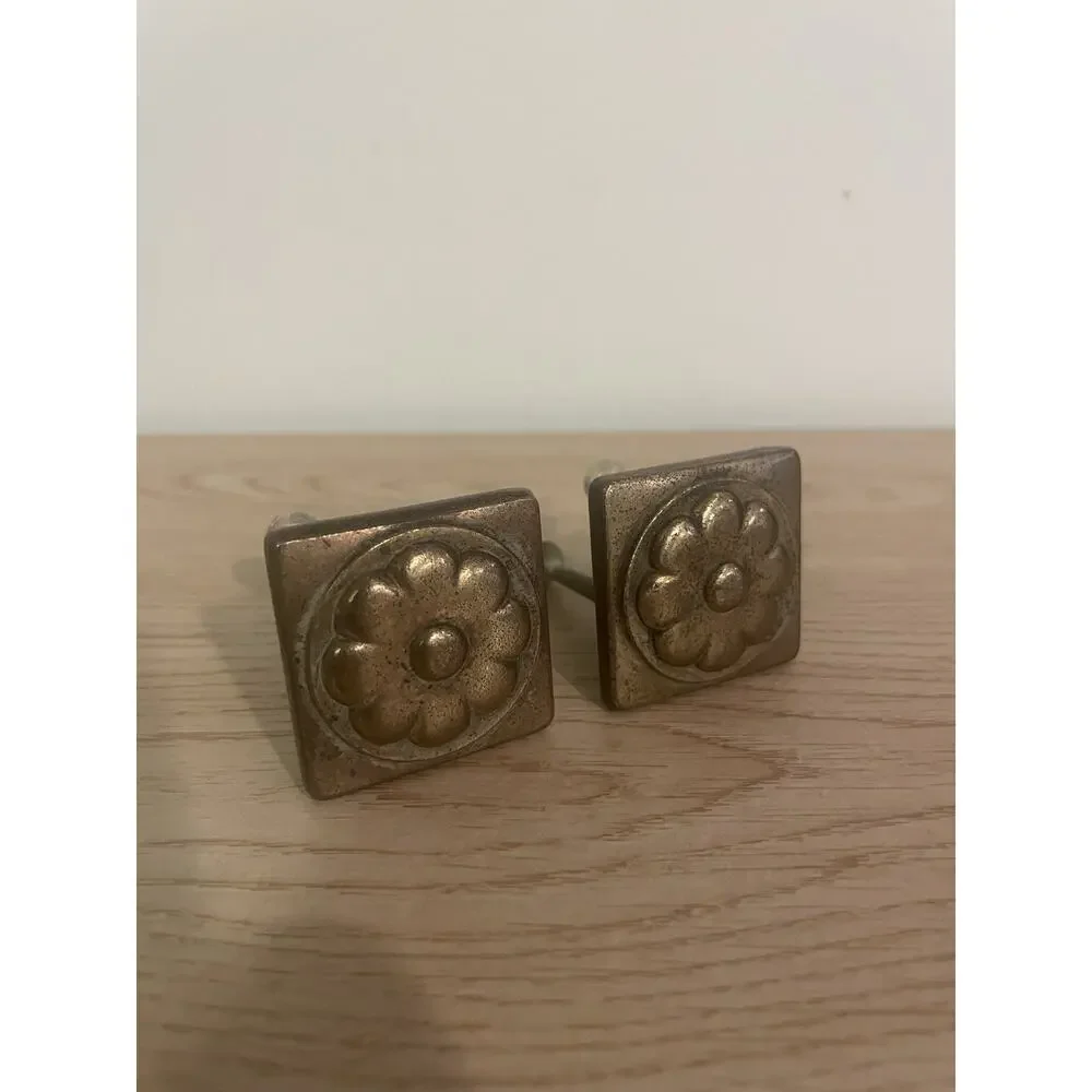 (QTY 2) VTG Drexel Esperanto MCM Furniture Floral Rosette Brass Drawer Pull